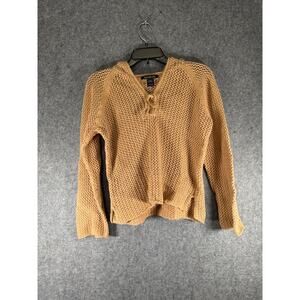 Abercrombie‎ & Fitch Sweater Women Large Brown Crochet Hooded Long Sleeve Summer